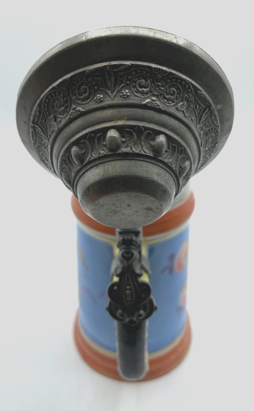 Antik Porzellan Bierkrug  Zinndeckel  + Lithophanie um 1900 handbemalt4