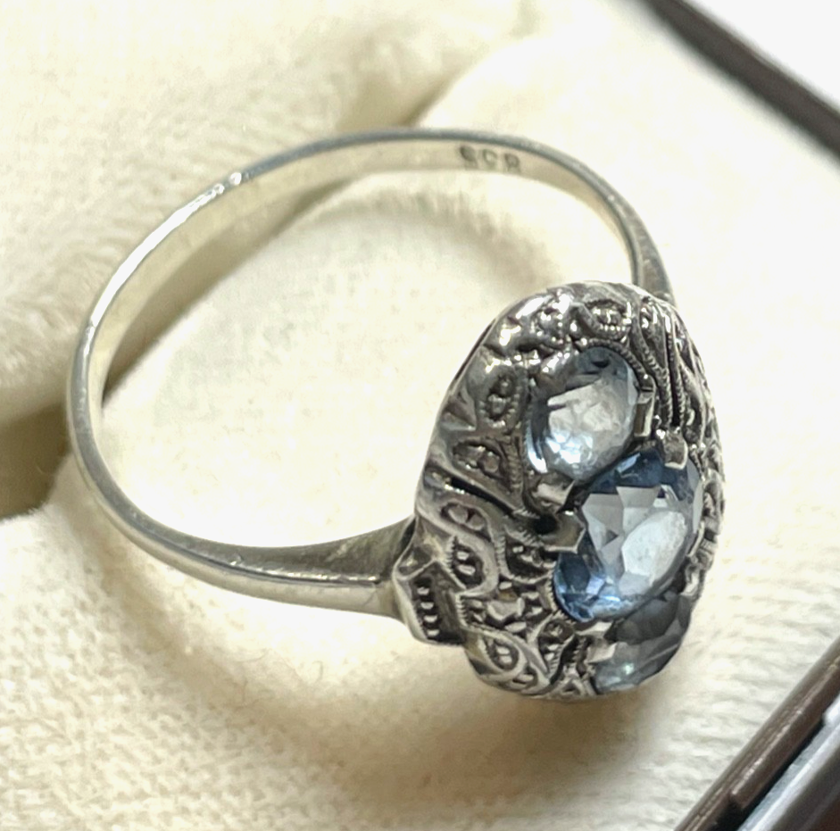 Antik 835 Silber Ring aquamarin farbig wasserblau Spinell 30erJ RG 55 Ø 17,5 mm4