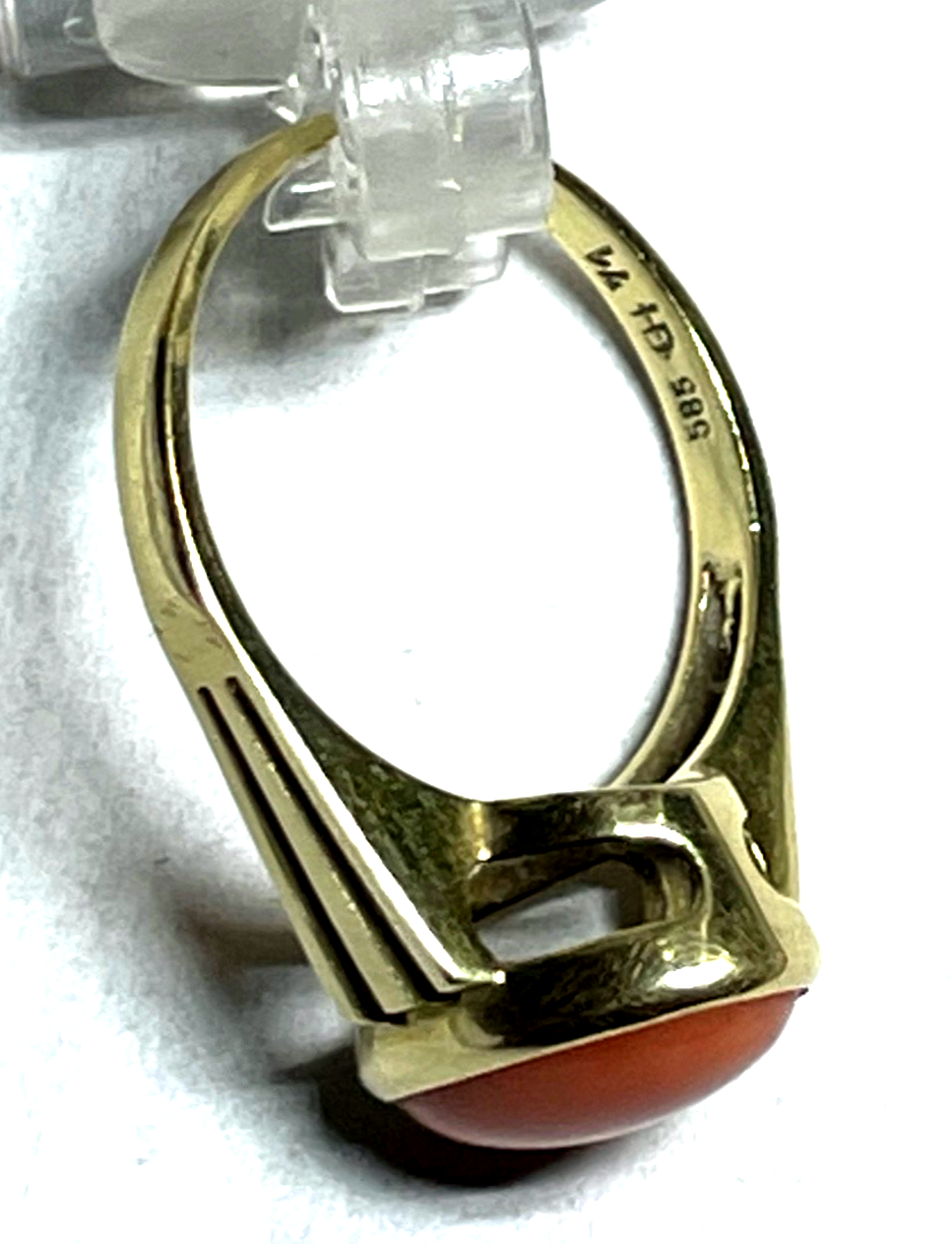 Solider 585 Gold 14 K Ring 19 mm RG 60 Natur Lachs Koralle Cabochon Juwelier9
