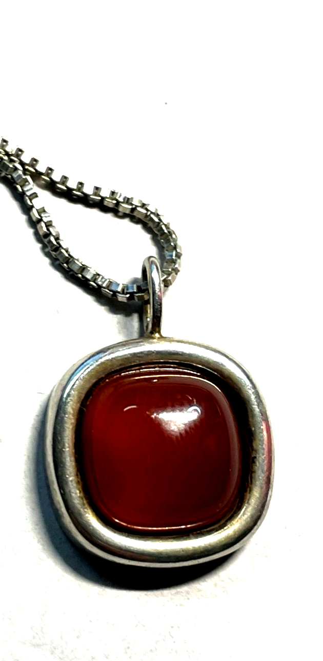 Vintage FS Franz Scheurle Karneol Cabochon Anhänger 925 Silber an Silberkette5
