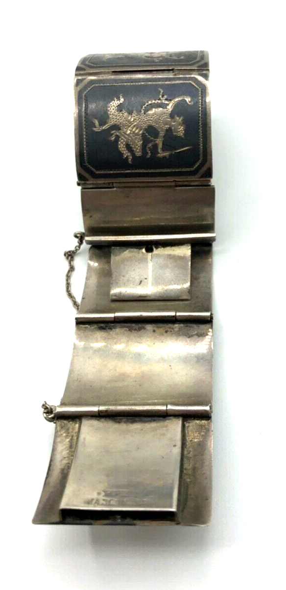 Stattliches vintage 925 Sterling Silber Armband Siam Tempeltänzer L 18 cm B 3 cm5