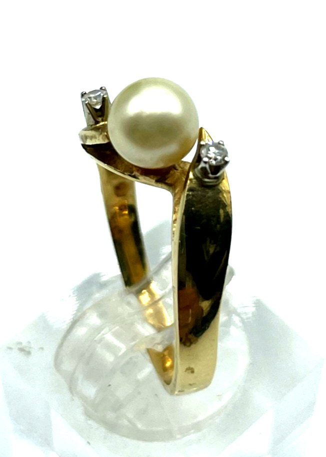 Klassiker 750 Gold 18 K Ring 17,5 mm RG 55 Akoya Perle 2 Brillanten 0,04 ct3