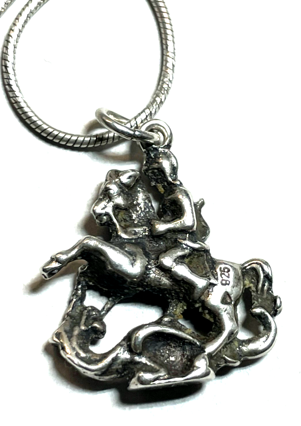 Vintage 925 Silber Anhänger Hl. Georg Drachentöter unisex + 925 Schlangenkette2