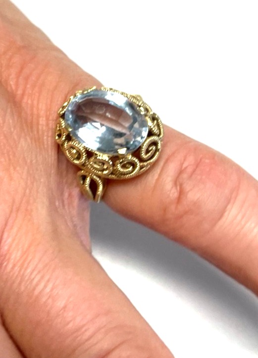 Massiver 585 Gold 14 K Ring Aquamarin oval Ø 16 mm RG 51 Juwelier Etagenring13
