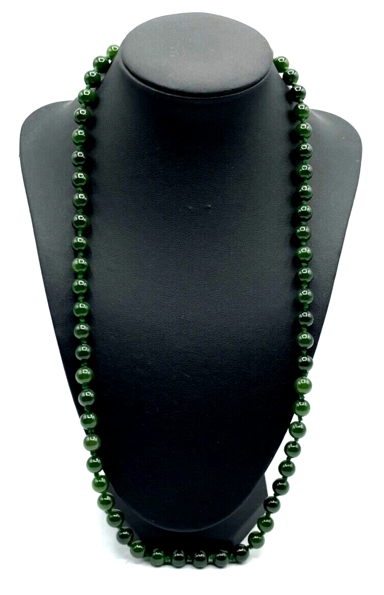 585 Gold 14 K Schließe Edelstein Jade Kette grün einzeln geknotet L 64 cm Ø 8 mm0
