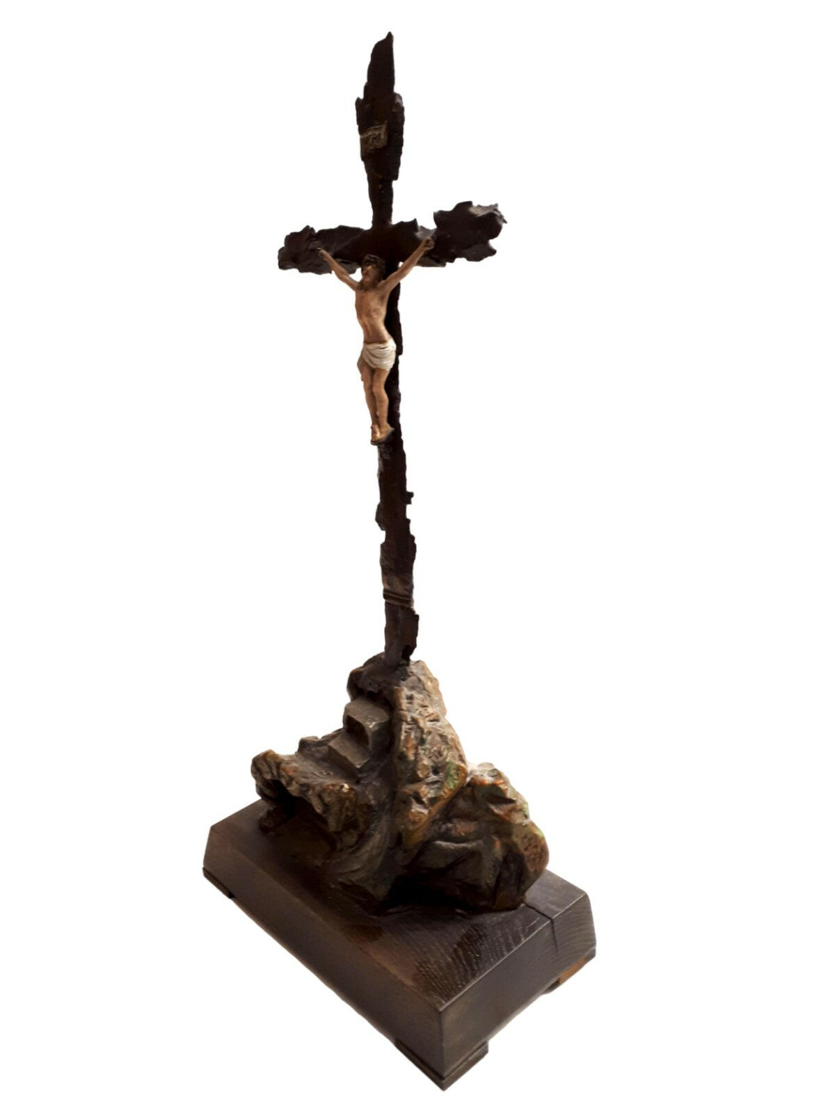 Kruzifix Kreuz Jesuskreuz - Hausaltar - Standkreuz - Grabenkunst Granatsplitter1