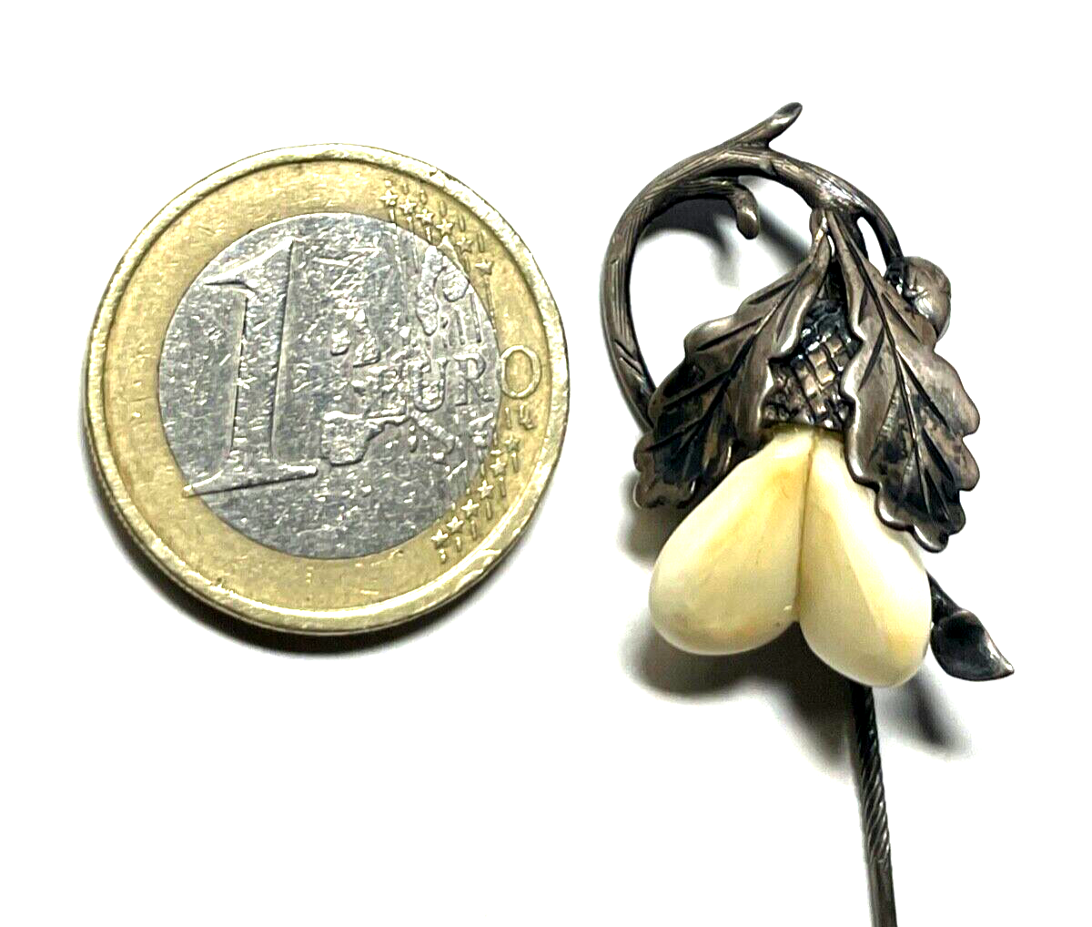 Antik Grandel Nadel Hutnadel Anstecknadel Krawattennadel Eichenlaub 835 Silber2