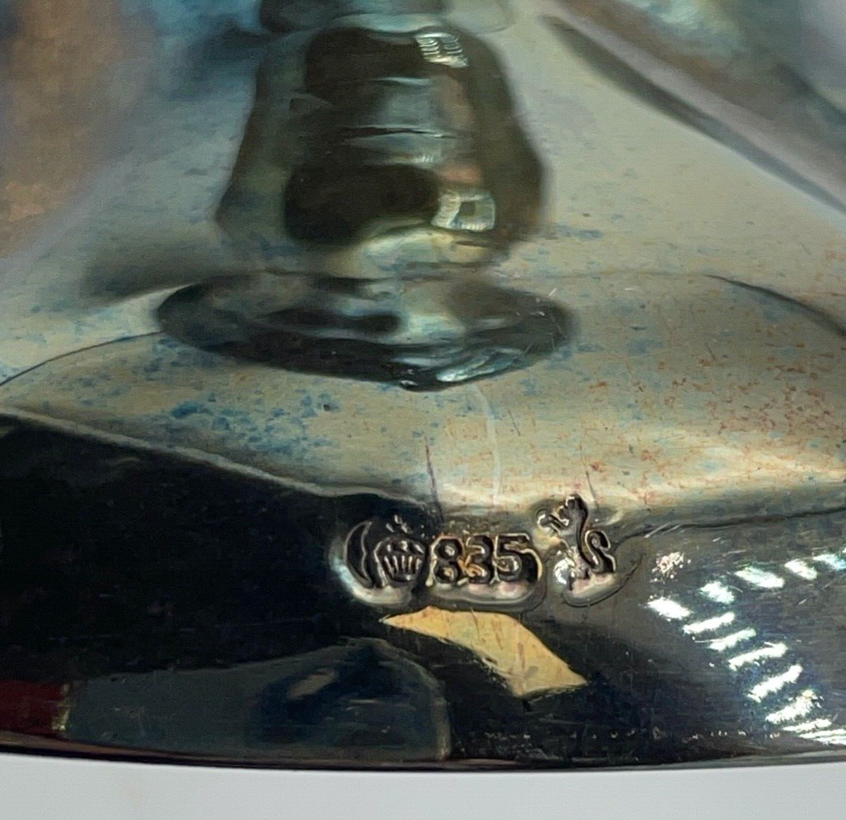 Antik 835 Silber Vase formschöner Kelch Halbmond Krone Löwe Punzen H 24 cm topp7