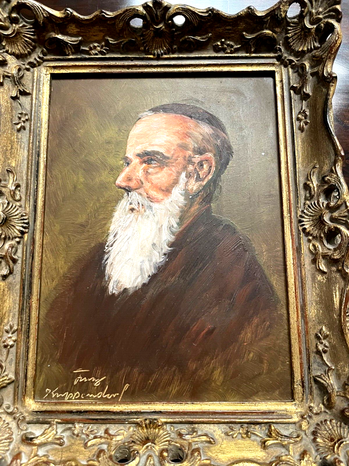 Ölgemälde Franz Krippendorf 1907-1982 Geistlicher mit Bart im Ornat Porträtbild4