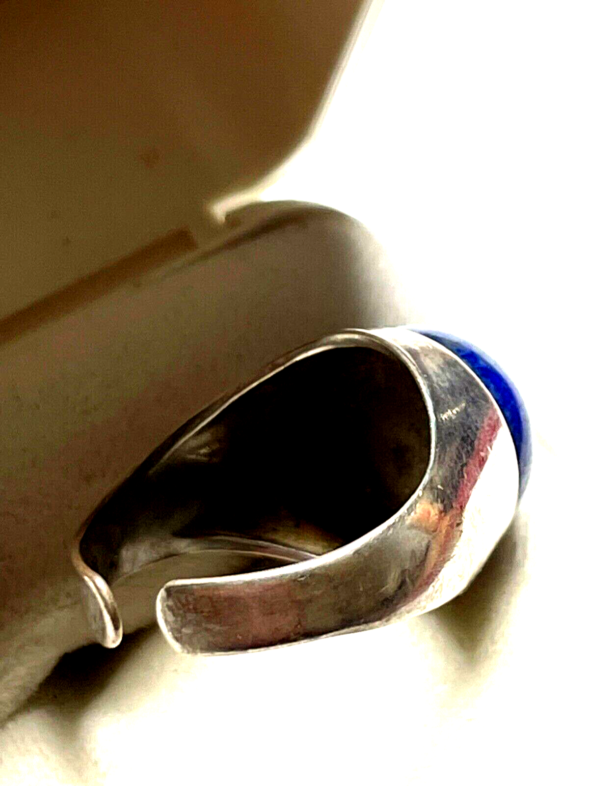 70erJ 835 Silber Ring Lapislazuli Kugel offene Ringschiene vintage Handarbeit3