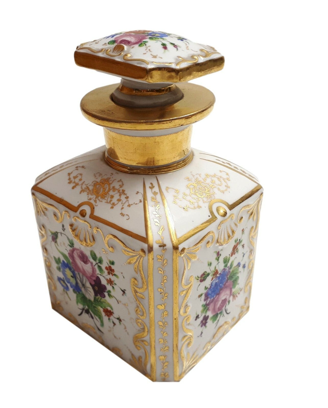Biedermeier 1850 - Karaffe Stopfen Flasche - Schumann Porzellan Berlin - Blumen0