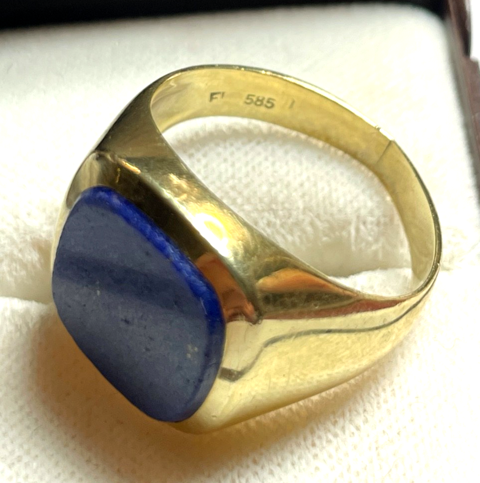 585 Gold 14 K Herrenring Ring Siegelring Lapislazuli Tafel Ø 20 mm RG 63 klassik4