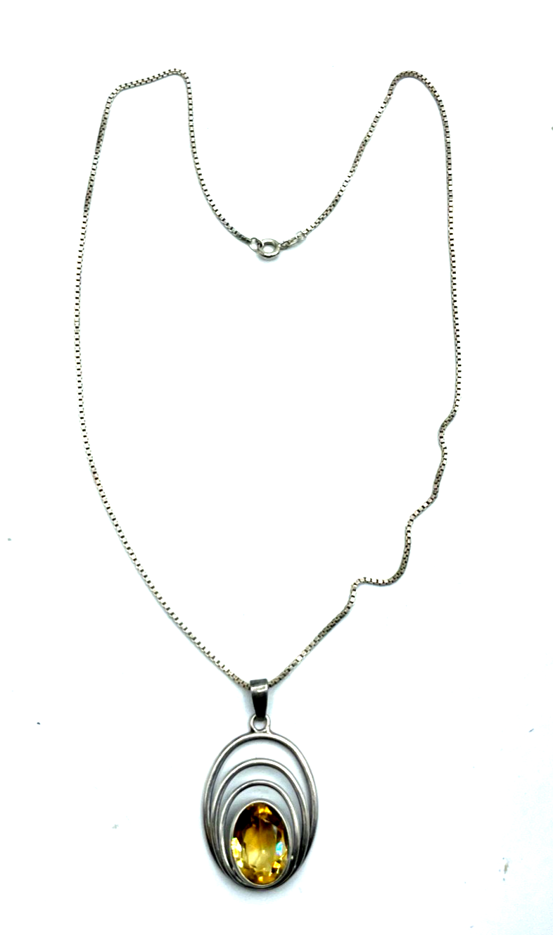 Vintage aparter Citrin Anhänger in 835 Silber an 925 Venezianerkette 44,5 cm5
