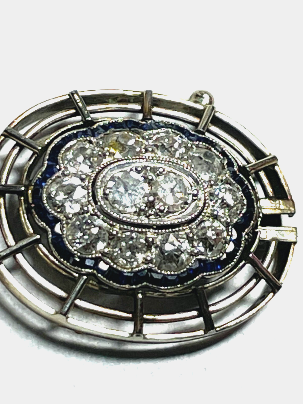 585 Gold Brillanten + Saphire Art Déco Flapper Kette 92 cm Perlenkette Ø 7 mm6