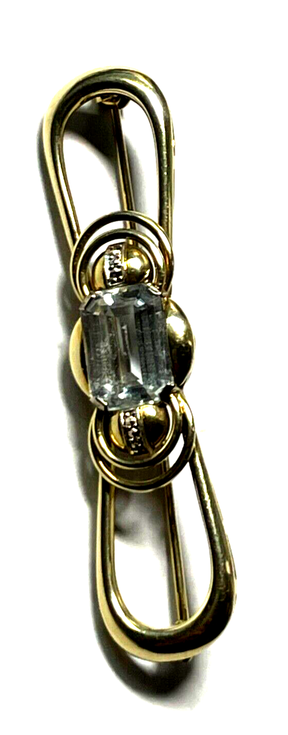 Edle 585 Gold 14 K Brosche Stabbrosche mit Aquamarin im Emerald Cut Juwelier8