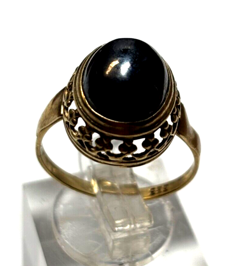 Vintage 333 Gold 8 K Ring Blutstein Hämatit Cabochon Ø 17,5 mm RG 55 gepfl.0