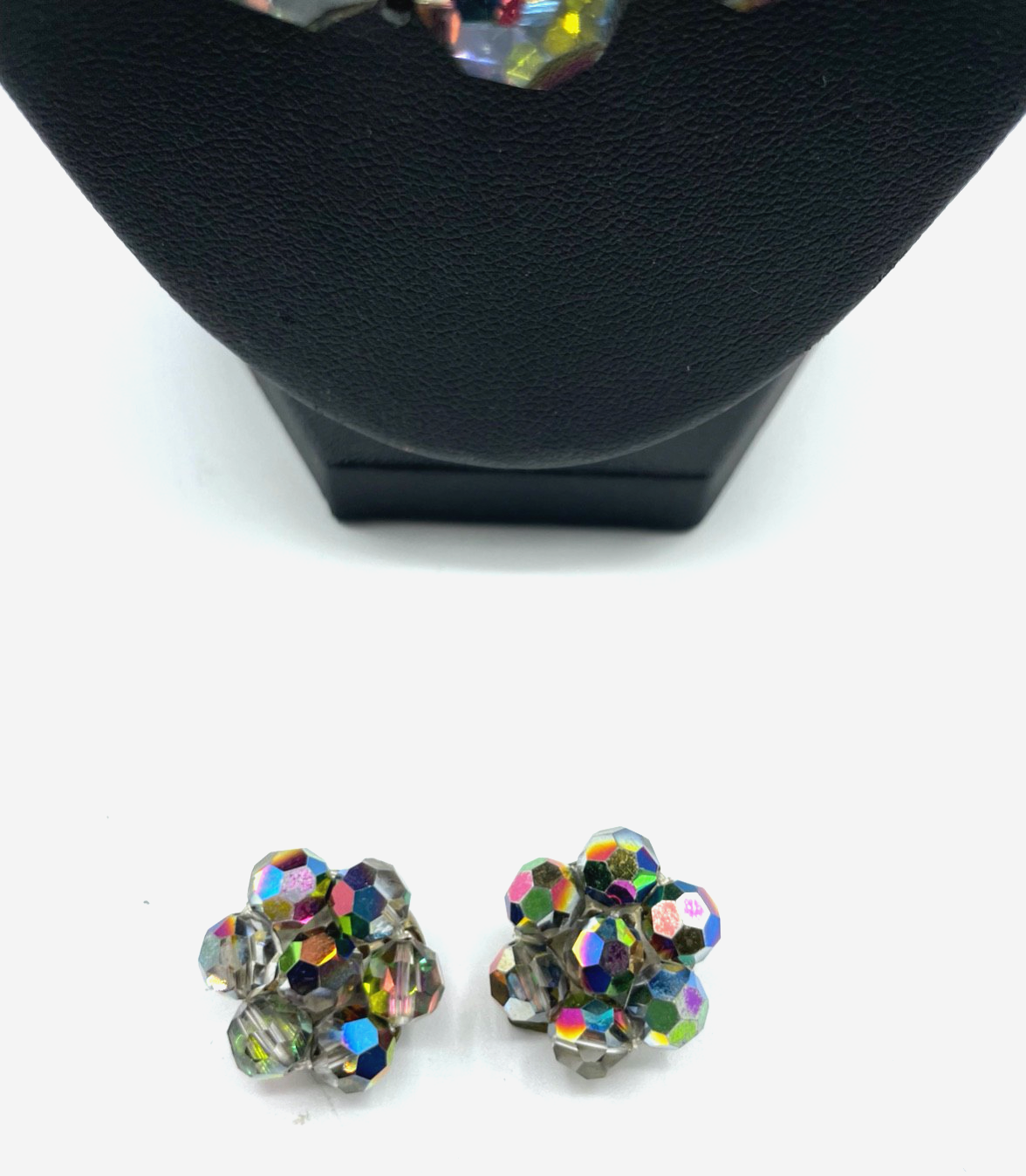 Antik Aurora Borealis Kristall Set Halskette + Clips Ohrclips original 50erJ2