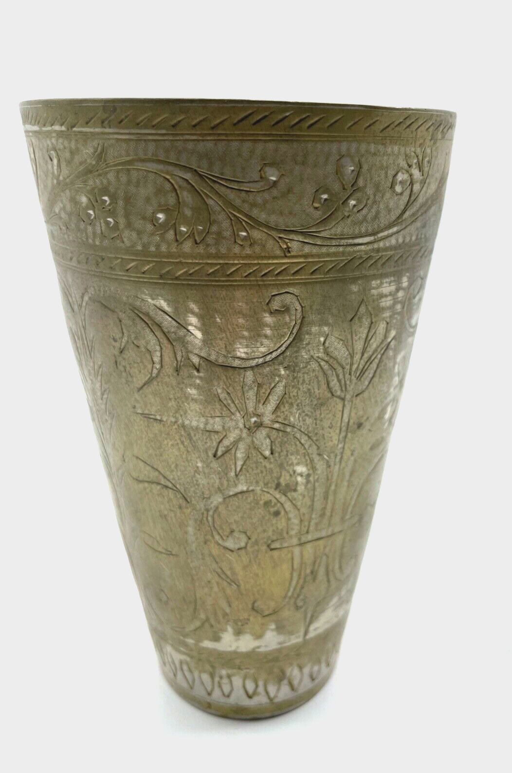 Alter Metall Becher Handarbeit Messing Zinn Isfahan Kunsthandwerk H 16 cm Nr. 35