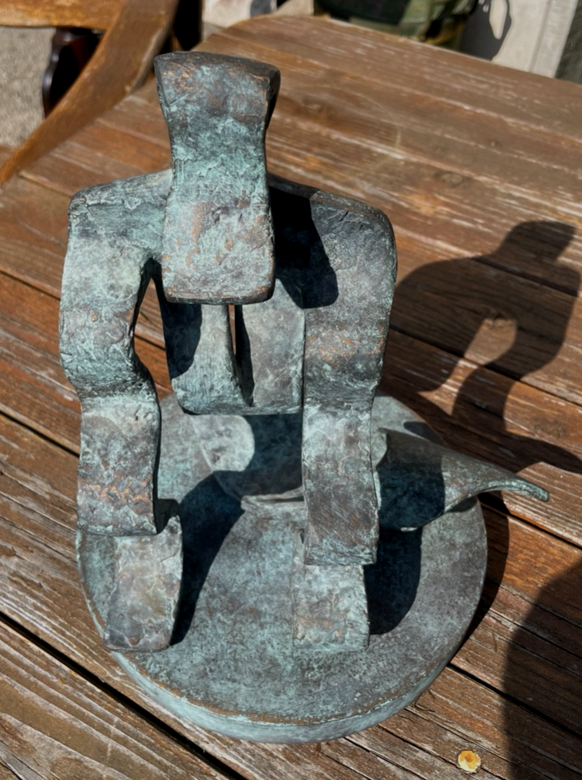 Moderne Bronze Plastik mit beweglichem Sockel + Patina H 28 cm abstrakt Design8
