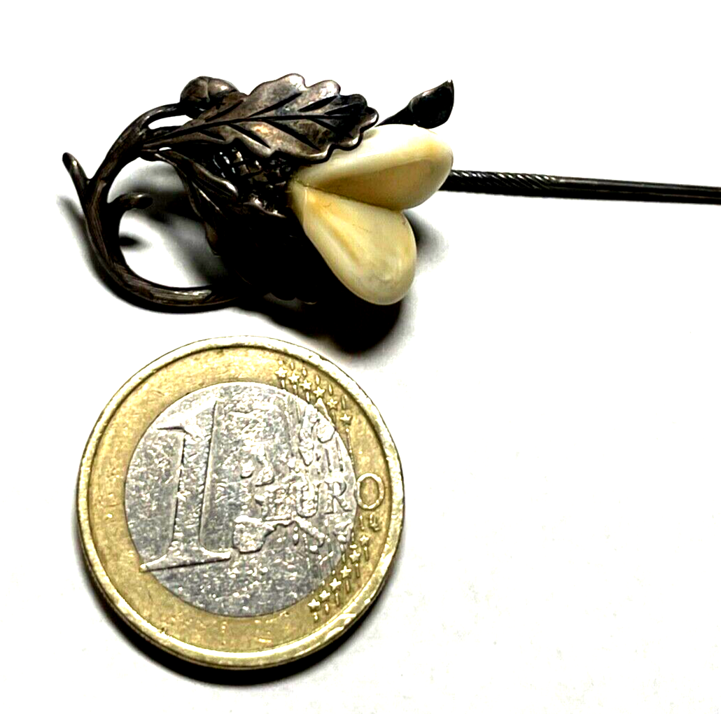 Antik Grandel Nadel Hutnadel Anstecknadel Krawattennadel Eichenlaub 835 Silber3