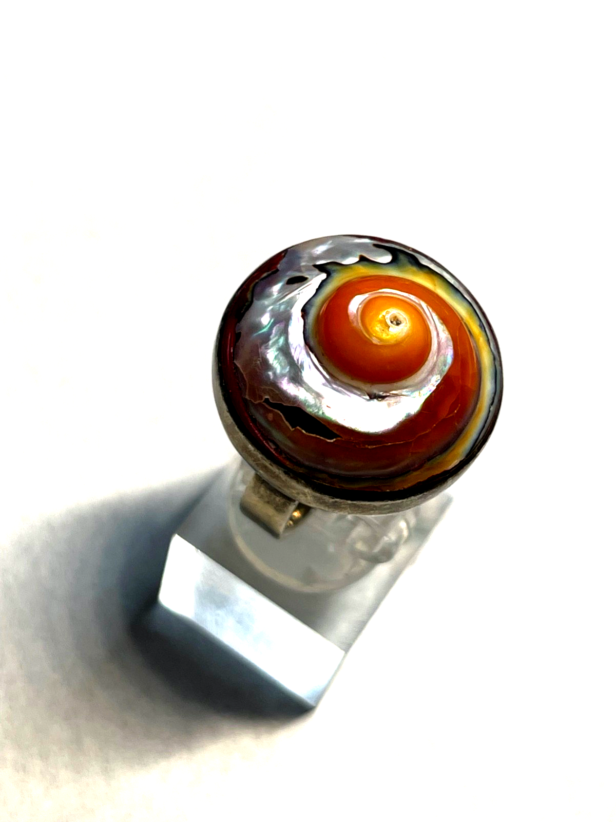 925 Sterling Silber Ring buntes Schneckenhaus Handarbeit Ø 17 mm RG 524