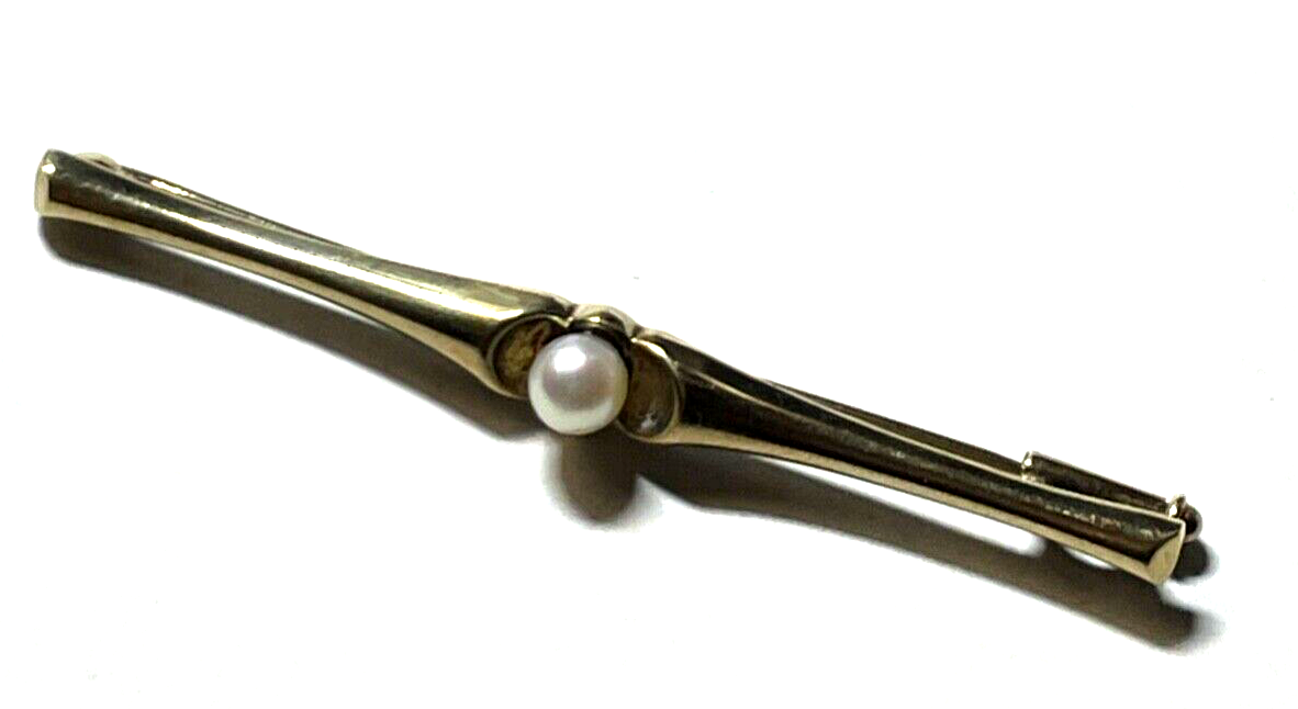 333 Gold 8K Gelbgold klassische Stabbrosche Anstecknadel mit echte Perle II 62mm3