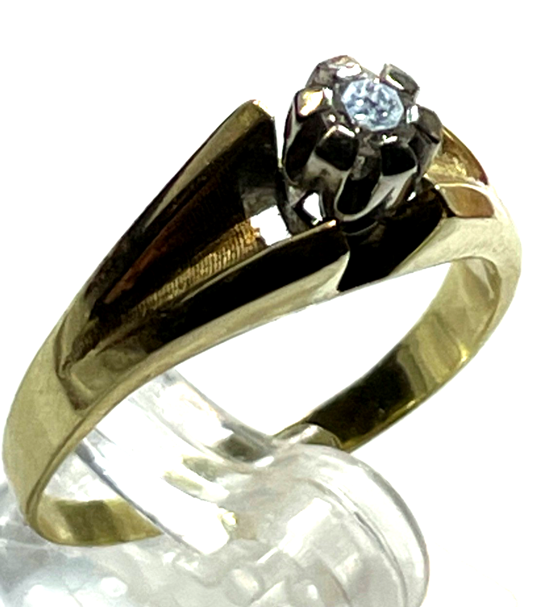 585 Gold 14 K Gelbgold Ring Vorsteckring Brillant 0,1 ct Ø 18,5 mm RG 58 gepf10