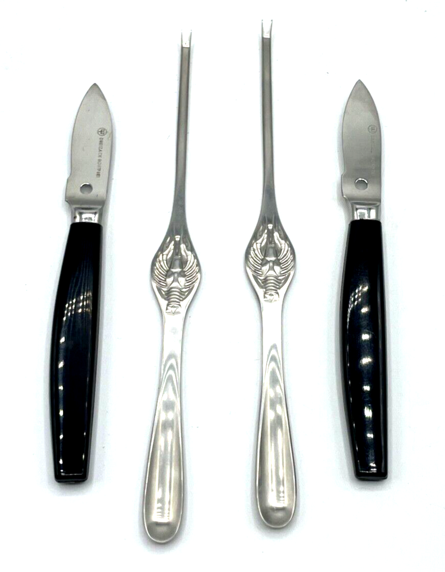 Dreizack 2x Hummergabel Hummerstift + 2x Messer Krebsbesteck Krabbenmesser gepf0