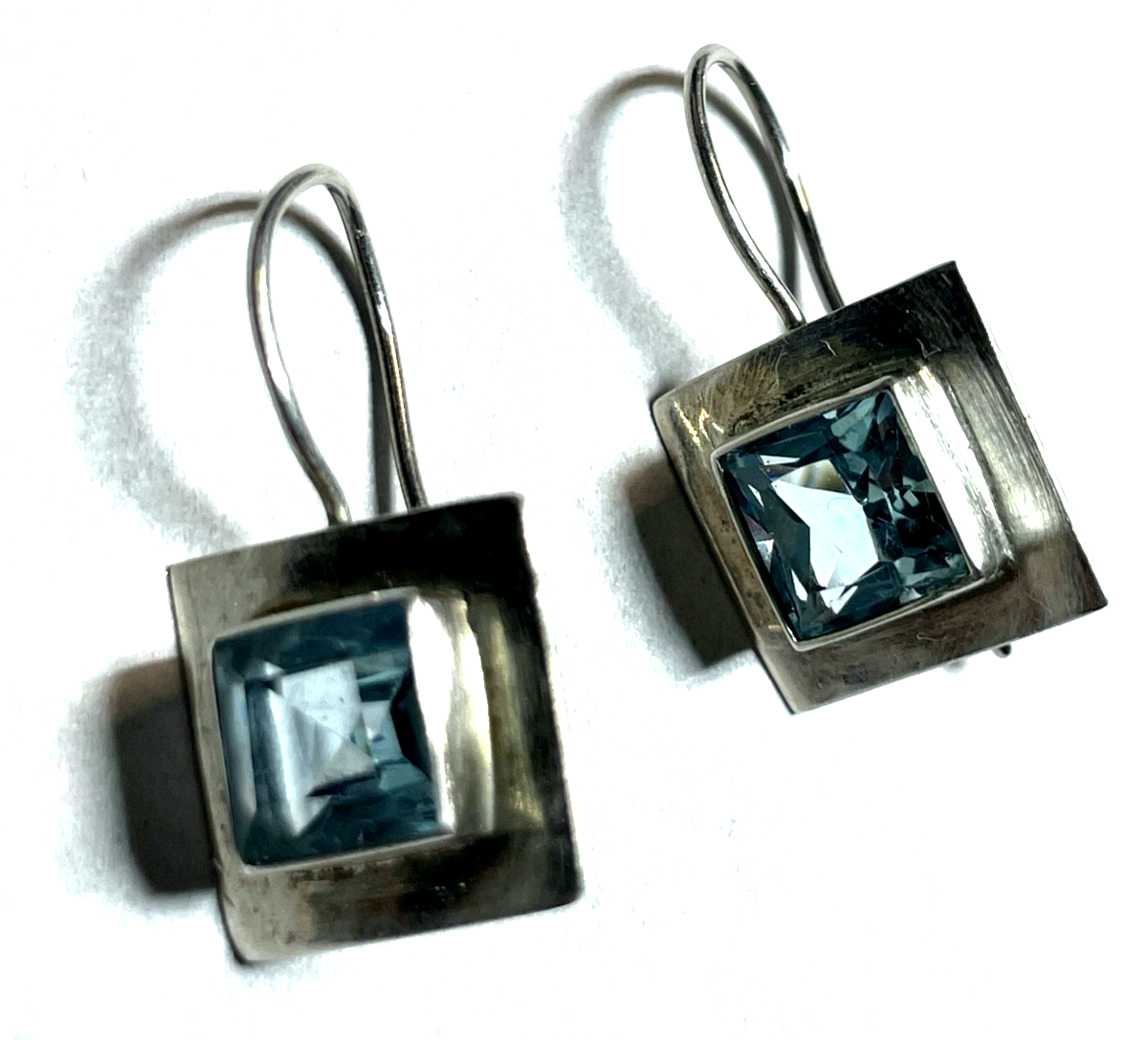 Moderne 925 Silber Ohrringe Ohrhänger mit echtem Blautopas L 25 B 12 mm gepflegt0