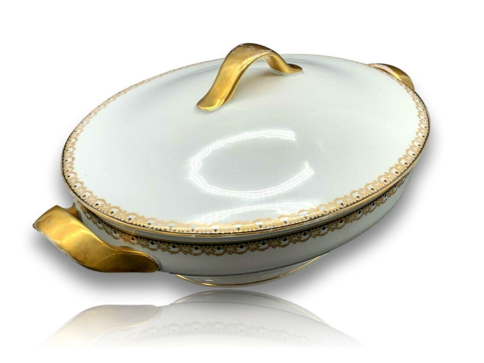 Krautheim Porzellan - Suppenterrine oval Suppenschüssel mit Deckel - Gold - 19155