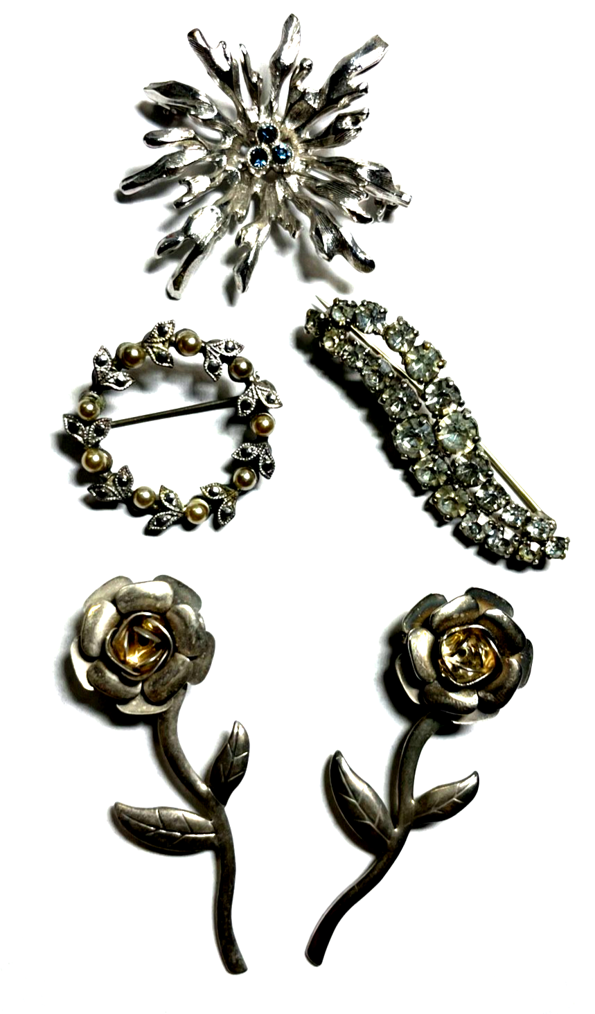 5 x vintage Brosche Anstecknadel Konvolut silber farbig top gepflegt Modeschmuck0
