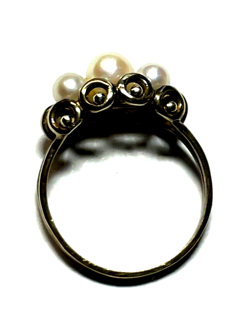Antik 333 Gold 8 K Ring 3 x echte Perle 17 mm RG 54 Juwelier aparte Fassung5