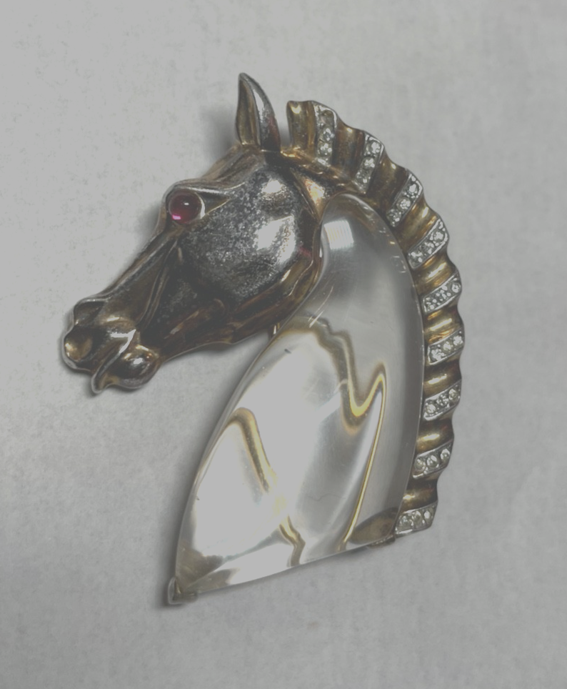 Vintage Trifari Jelly Belly Pferdekopf Brosche Sterling Alfred Philippe 19402