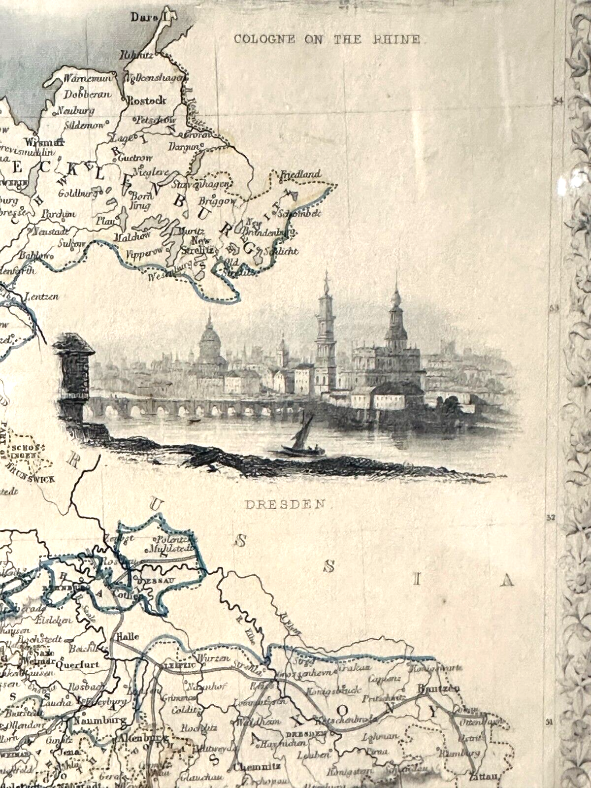 Landkarte Germany Deutschland 1853 - Stahlstich mit Städteansichten - J. Rapkin5