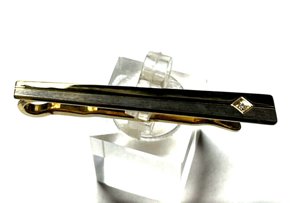835 Silber teilvergoldet Krawattenklammer Krawattenhalter kl. Diamant Juwelier4
