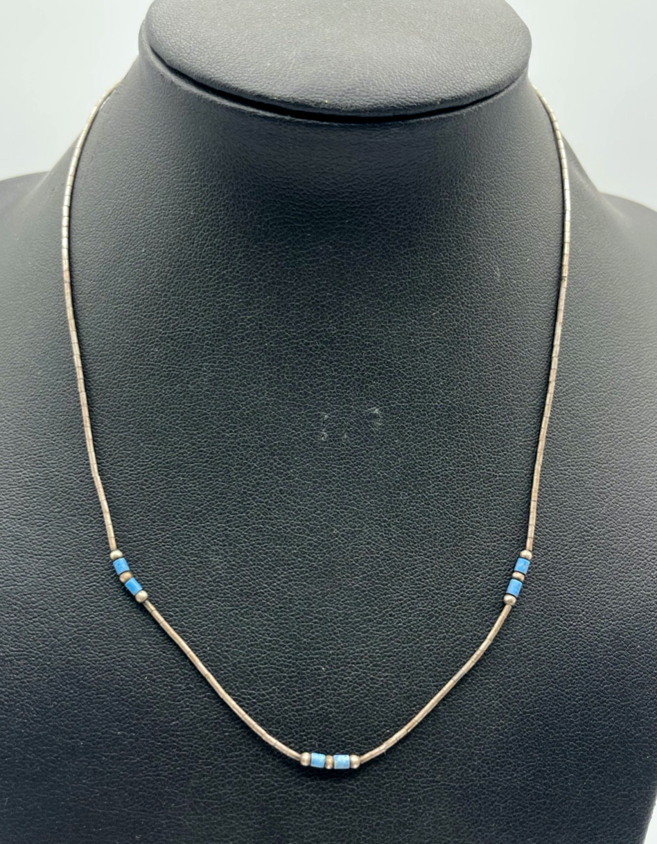Vintage aparte Indianerschmuck Kette Collier 925 Sterling Türkis unisex L 41 cm0