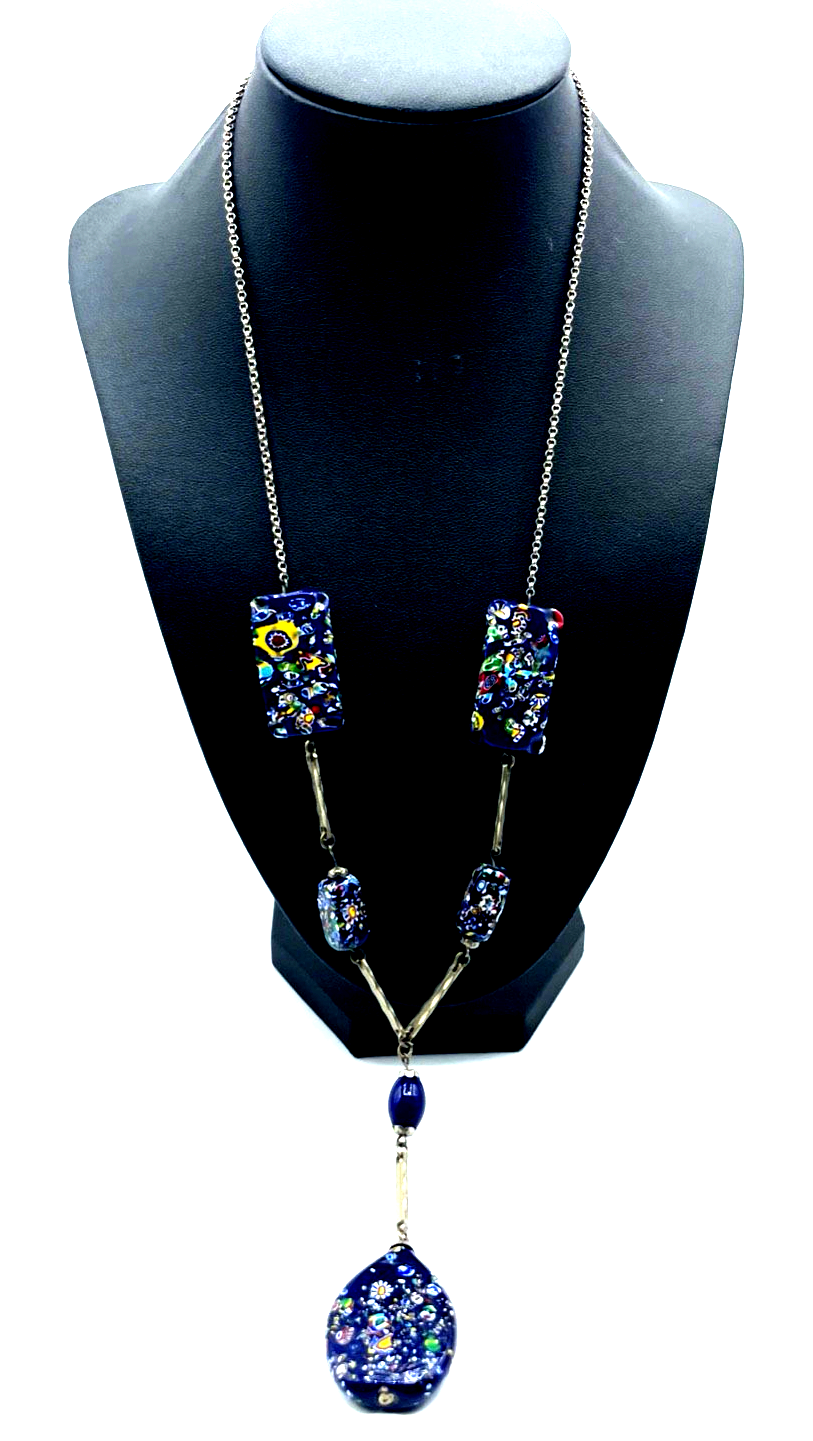 Stattliche vintage Murano Glas Millefiori Collier Silberkette Handarbeit Unikat0