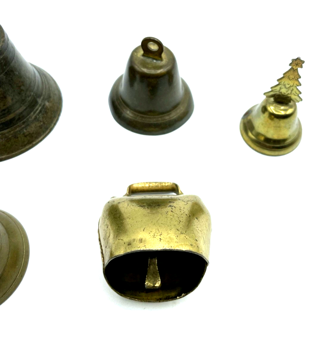 Vintage Konvolut 5 kleine Glocken aus Bronze und Messing gepflegt Dachbodenfund3