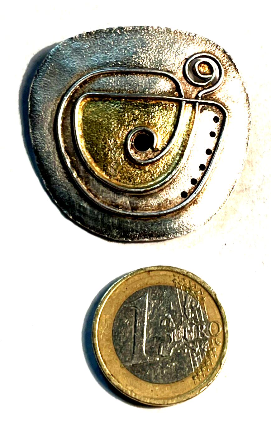 925 Silber Brosche Designer Anstecknadel mit Gold Unikat Silberschmiede Design4
