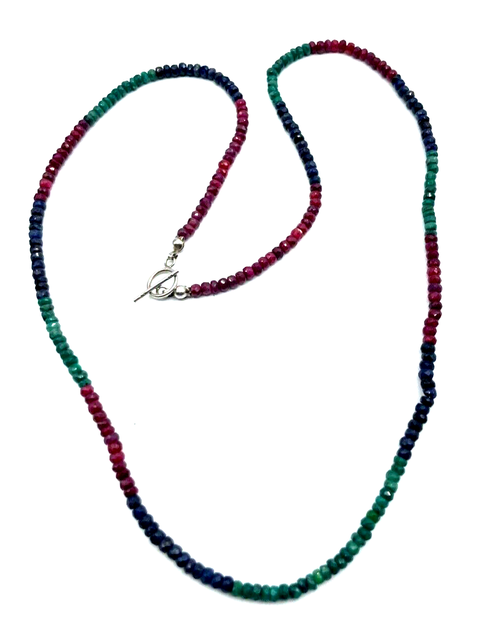 60 cm Smaragd Saphir Rubin Edelstein Mix Kette facettierte Rondelle 925 Silber4