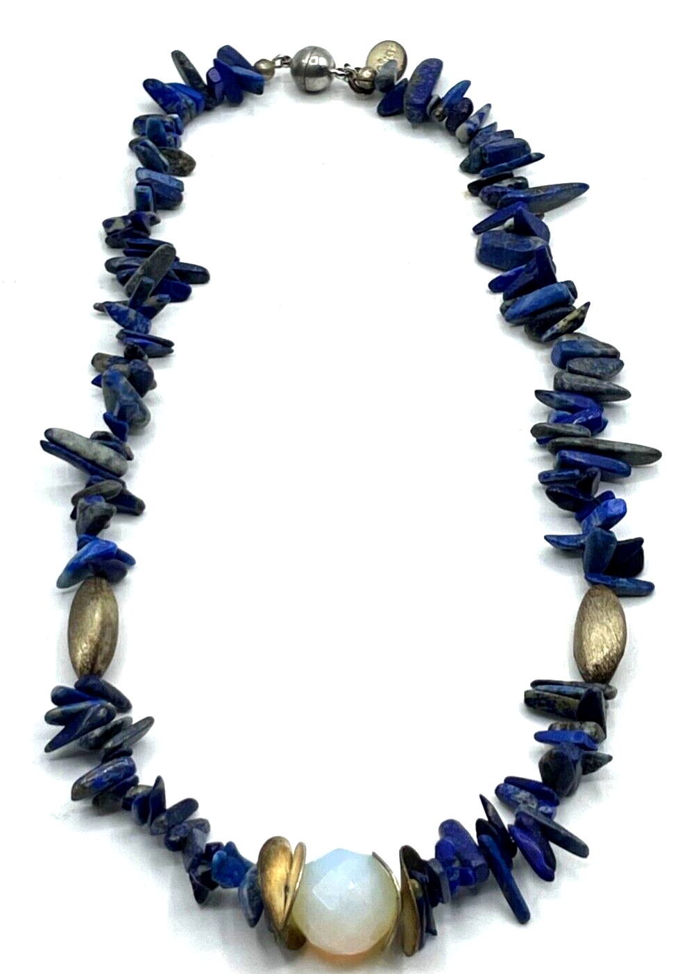 Attraktive Silber Design Kette Lapislazuli Stäbchen Opalinglas Kugel  L 48,5 cm7