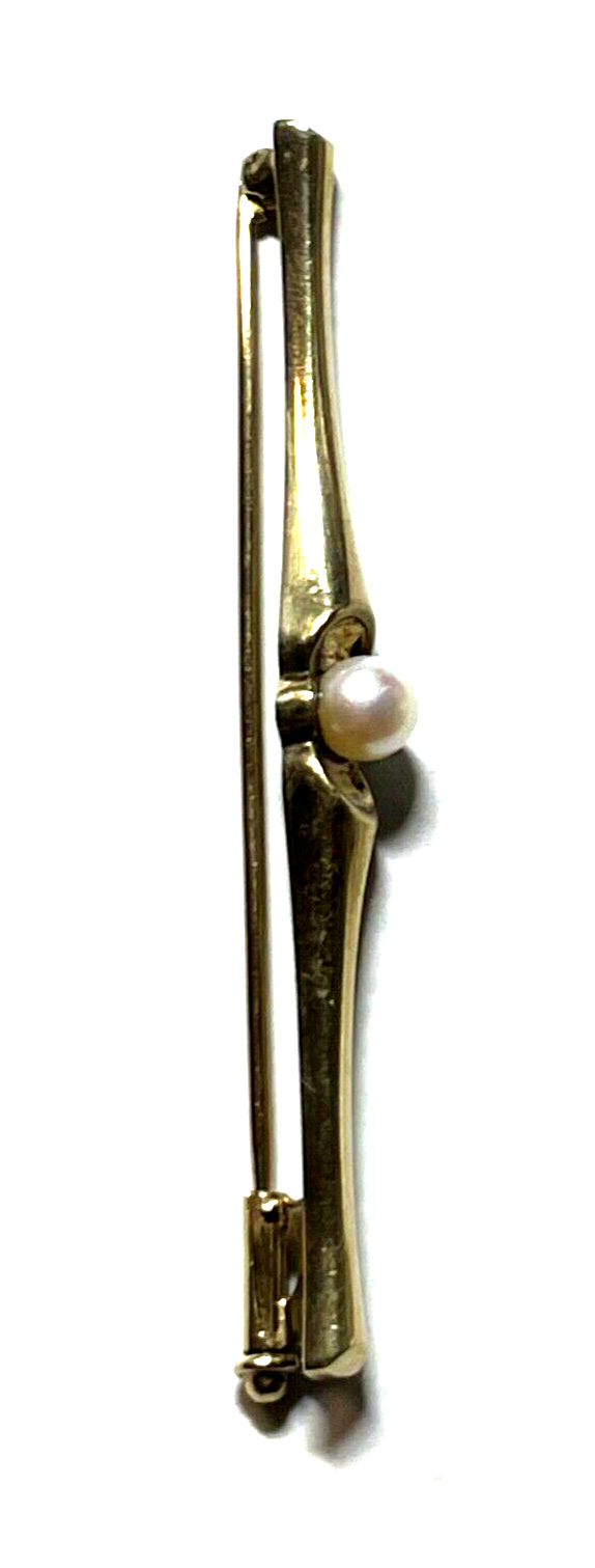 333 Gold 8K Gelbgold klassische Stabbrosche Anstecknadel mit echte Perle II 62mm4