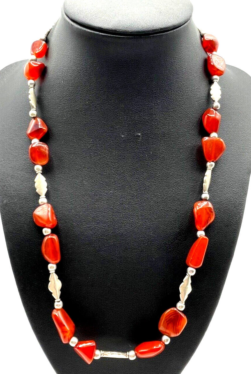 Aparte Ethno Edelstein Kette Collier Karneol mit 925 Silber L 52 cm ungetragen3