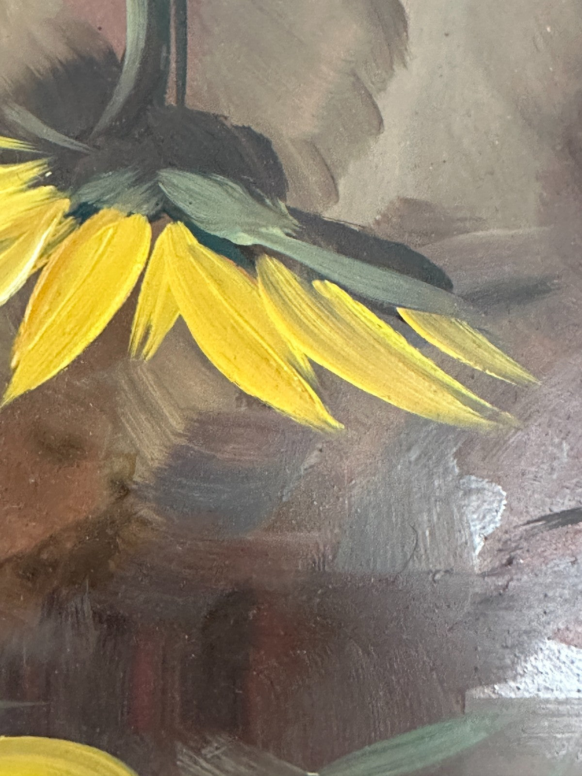 Sonnenblumen im Krug – Öl auf Hartfaser - sign. „F. Lamy“ (1955) - Mid-Century7