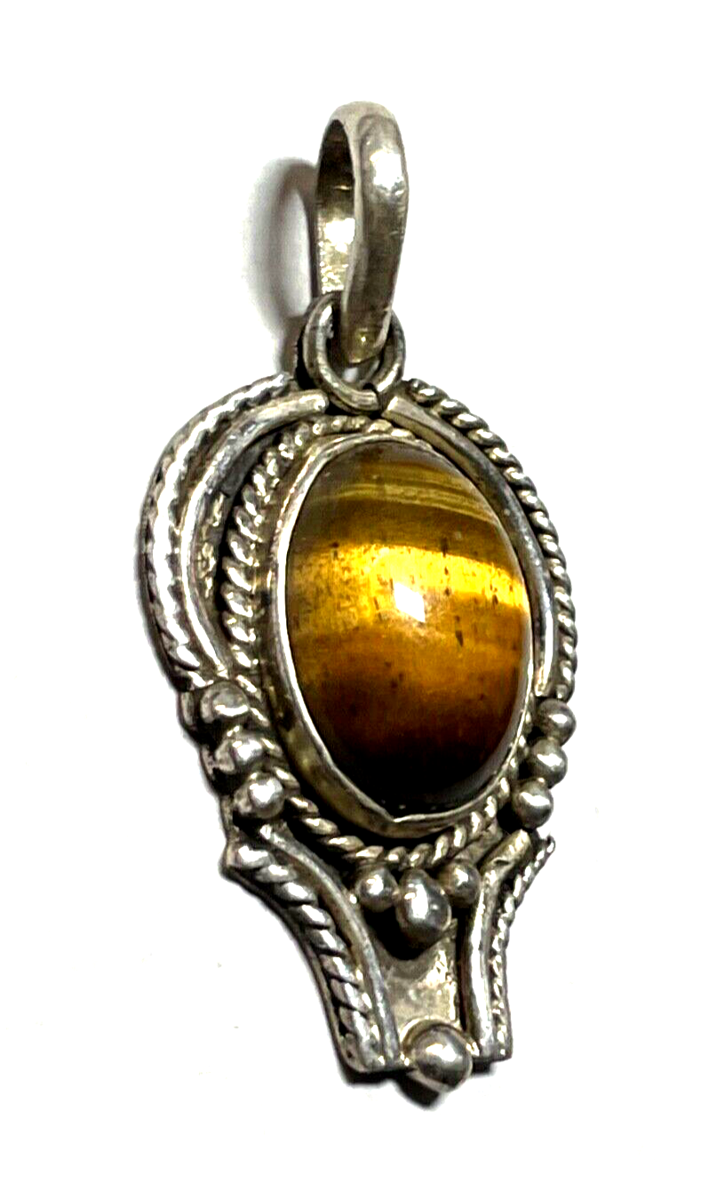 Ethno 925 Silber Anhänger Tigerauge oval Cabochon Handarbeit Geschäftsauflösung2