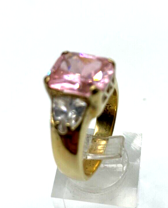 Statement 925 Silber vergoldet Silberring üppige Zirkonia Pink Ø 19 mm RG 604