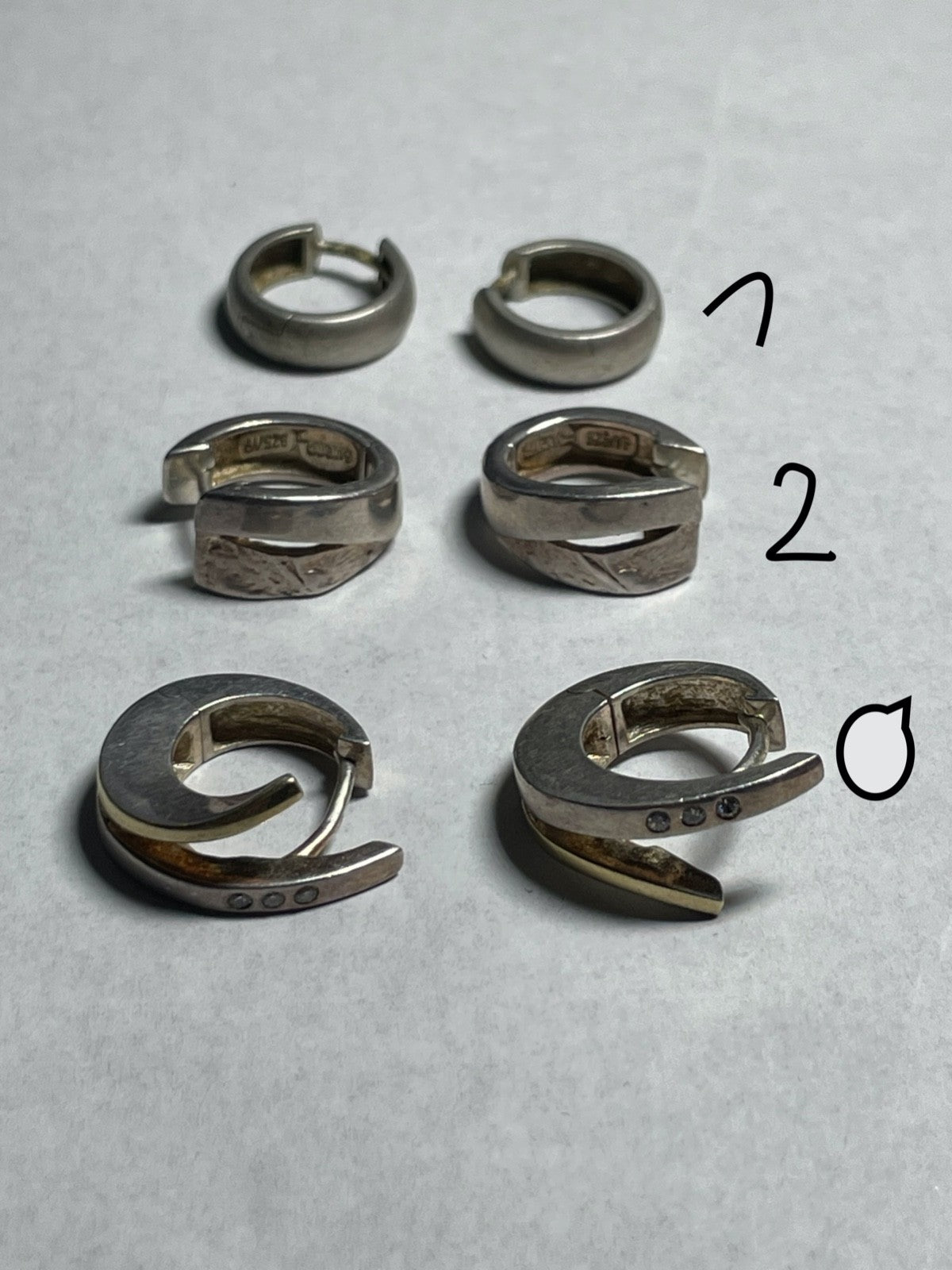 Vintage 3 Paar diverse 925 Silber Creolen Ohrringe zeitlos6