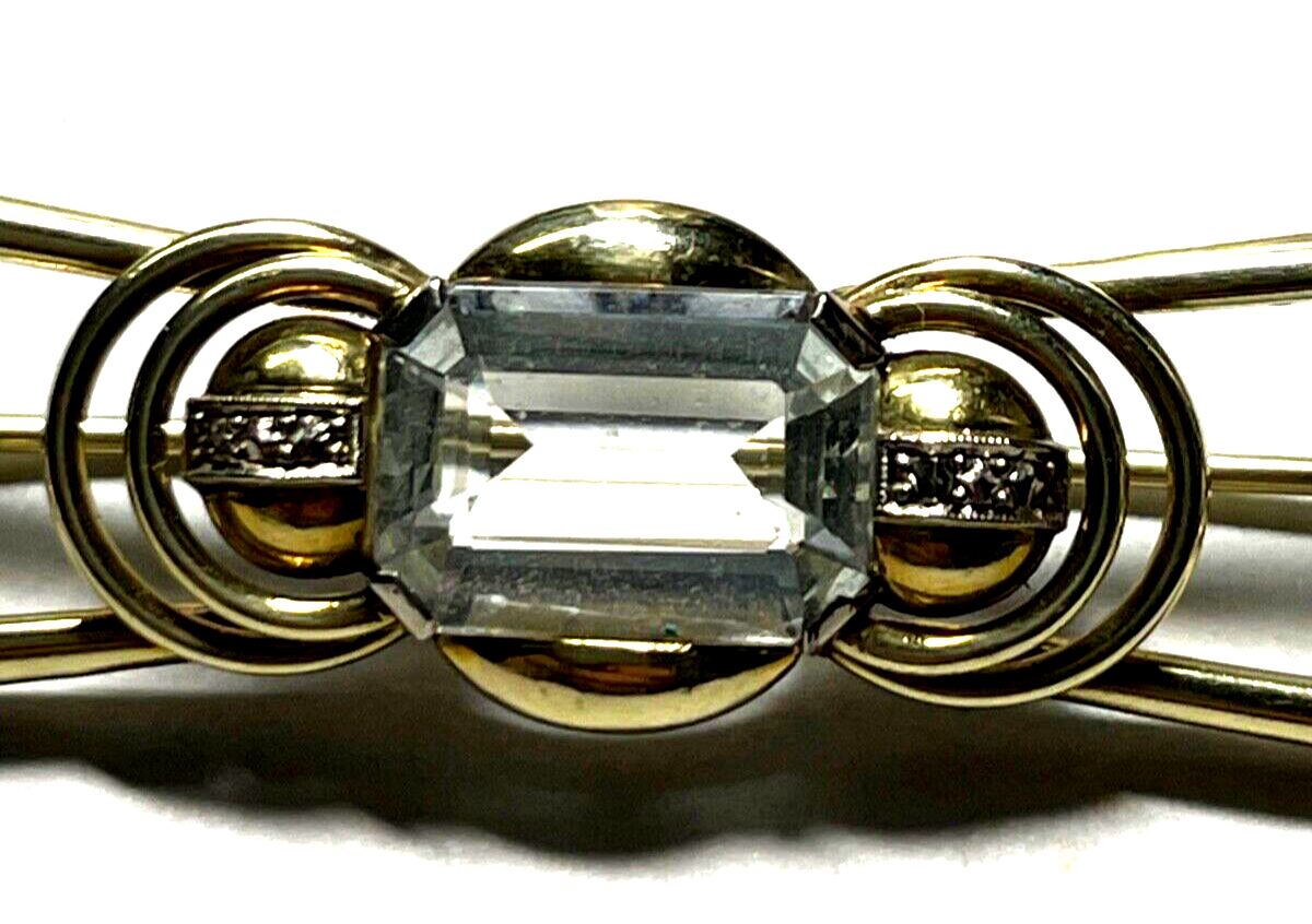 Edle 585 Gold 14 K Brosche Stabbrosche mit Aquamarin im Emerald Cut Juwelier4