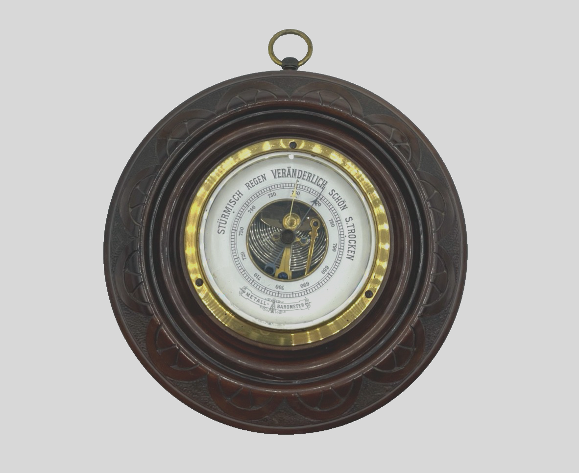 Antik Barometer um 1900-1910 funktioniert im Topzustand Ø 18 cm Holzrahmen12