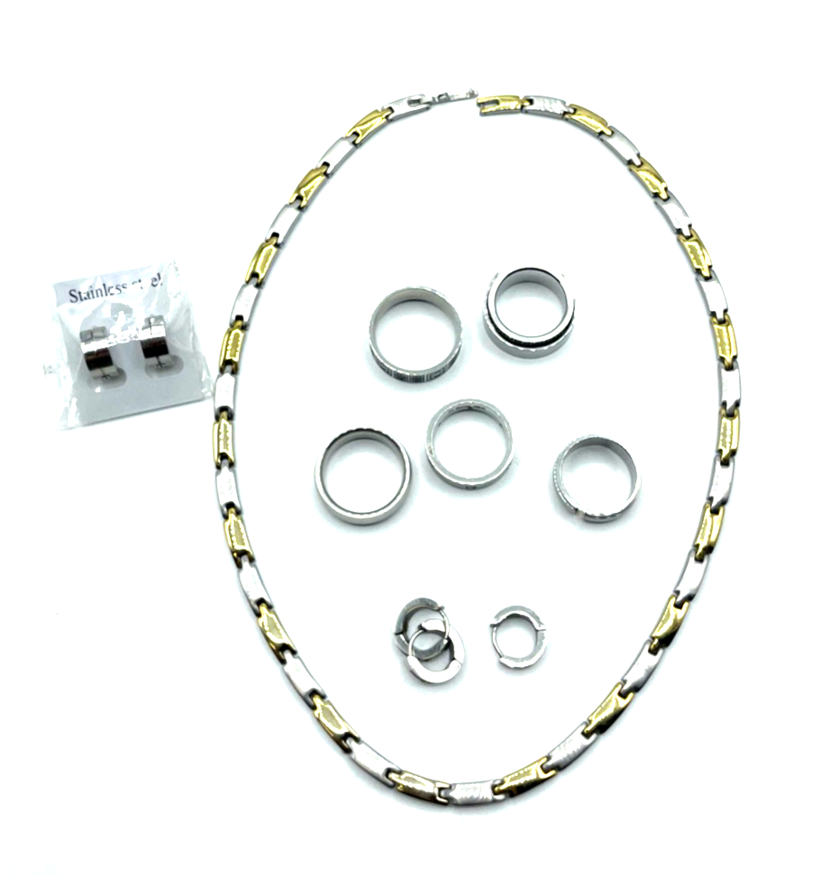 Konvolut 11 Teile Edelstahl Schmuck unisex tragbar Kette Creolen Ringe1